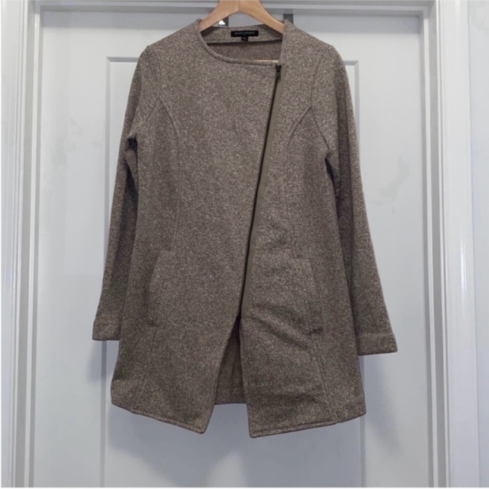 🤎 BANANA REPUBLIC Tan/Brown and White Knit Sweater Jacket - Size Medium